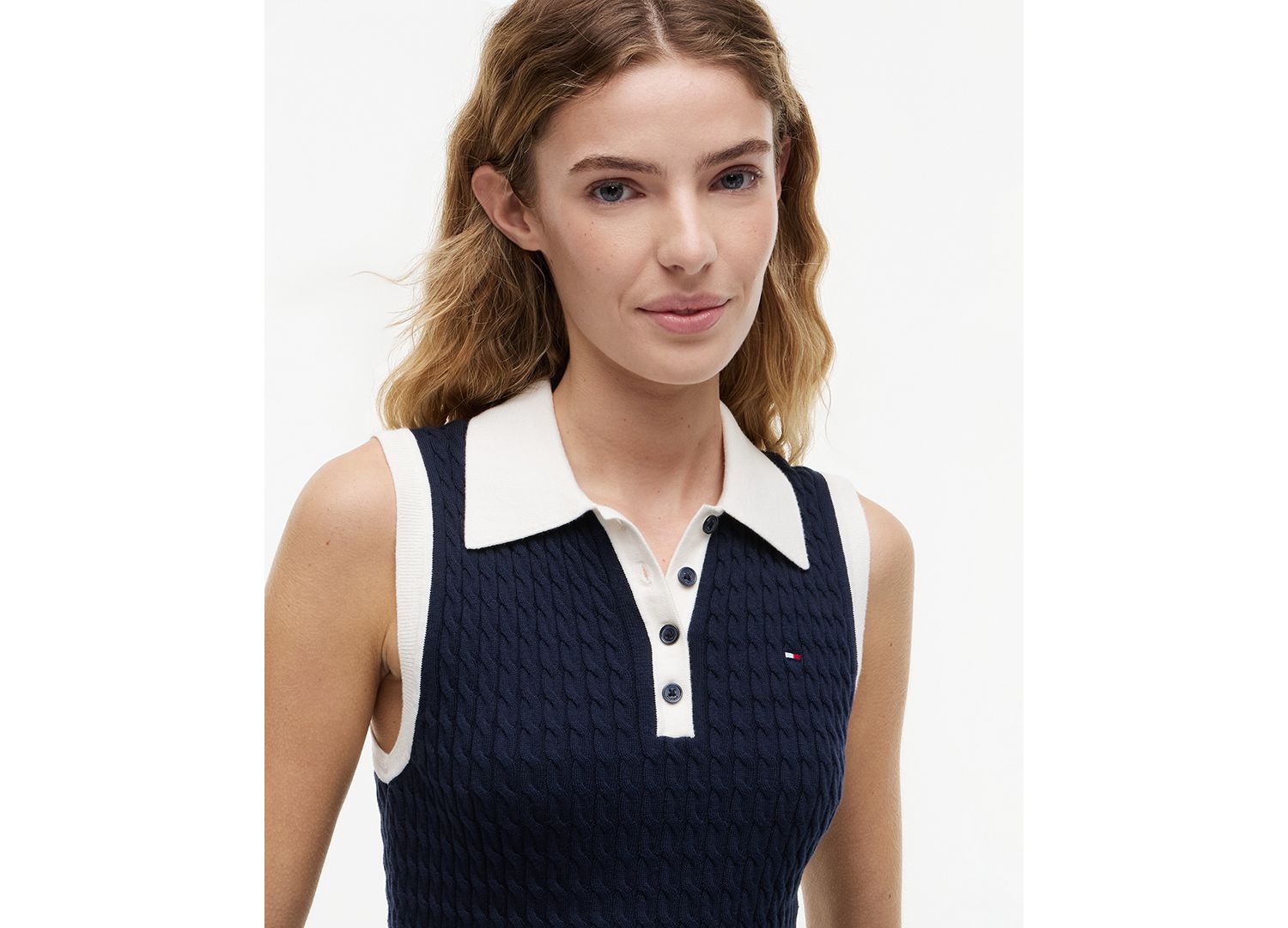Women's Cable Knit Collared Polo Sweater