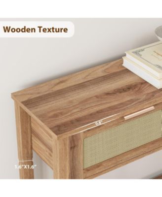 2Pcs Entryway Table with Drawers, Rattan Console Table with Storage, Boho Sofa Table for Living Room, 2 Tier Hallway Table Home