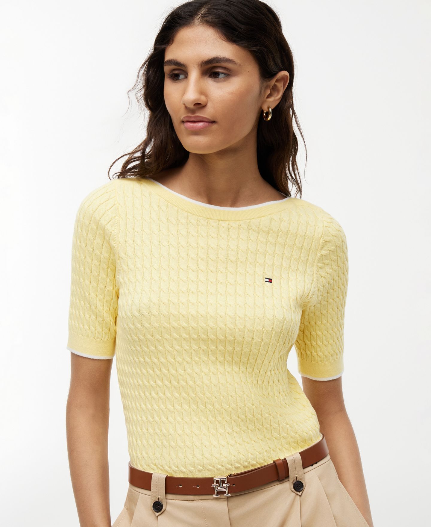 Женский свитер Tommy Hilfiger Boat Neck Short-Sleeve Cotton, цвет: Citronella — фото 3