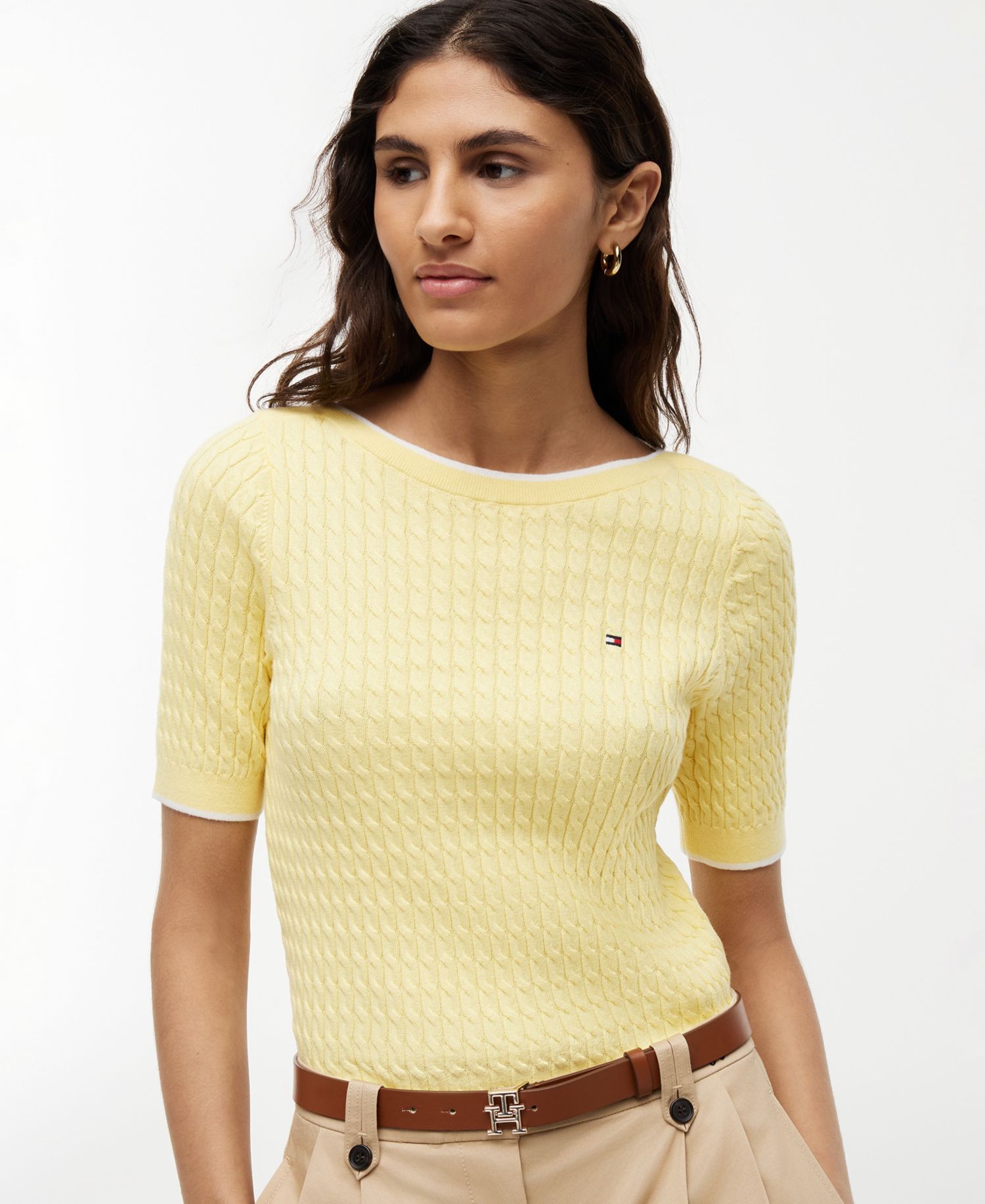 Women's Boat Neck Short-Sleeve Cotton Sweater
