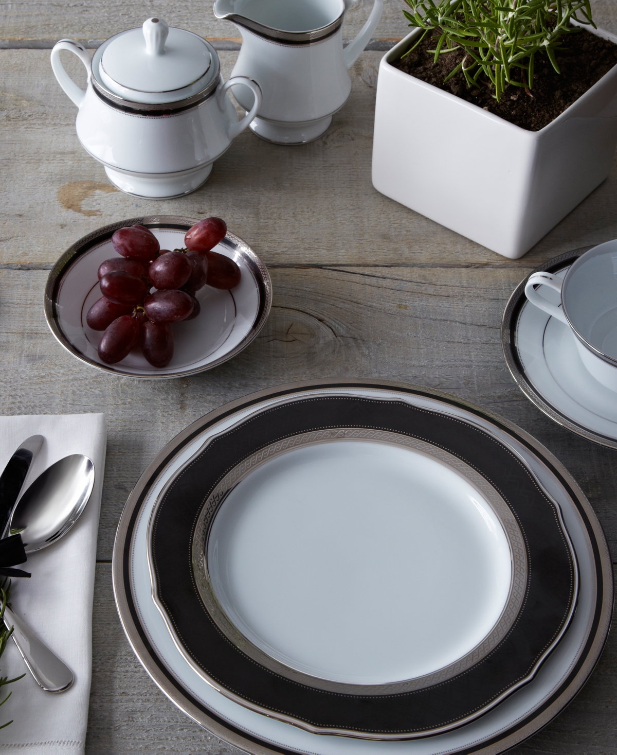 Noritake Austin Platinum Sugar Creamer Set In White