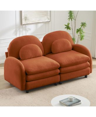 Stylish Curved Back Teddy Fabric Loveseat, Modular 2 Seater Sofa Featuring Curved Armrests and Lumbar Pillows for Daily Living Use