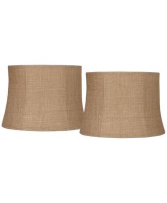 Set of 2 Softback Drum Lamp Shades Natural Burlap Medium 12" Top x 14" Bottom x 10" High Spider Harp Finial Fitting