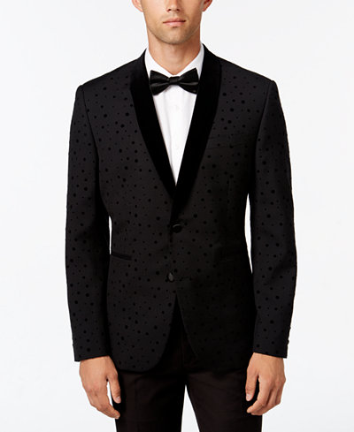 Bar III Men's Slim-Fit Black Flocked-Dot Evening Jacket, Only at Macy's