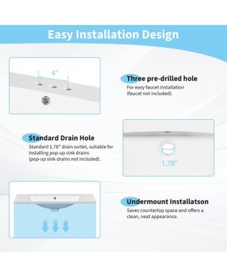 36-Inch Resin Bathroom Sink Vanity Top, Basin with 3 Faucet Holes, Scratch and Stain Resistant for Modern Bath.