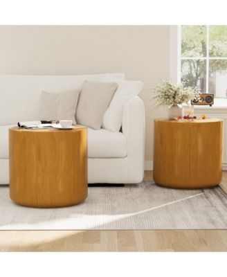 Round Outdoor Indoor Side Table Set, Modern Wood Grain Patio Garden Stool