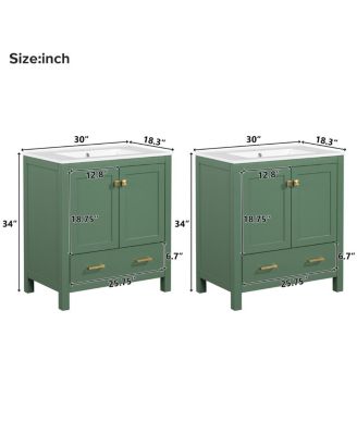 60 Inch Double Bathroom Vanity Set, Freestanding Solid Wood Cabinet with Ceramic Sinks and Soft Close Doors, Modern Storage.