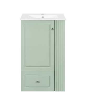 20 Inch Bathroom Vanity with Ceramic Sink, Soft Close Drawer and Side Shelves, Freestanding Storage Cabinet for Small Spaces.