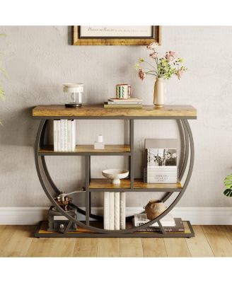 39" Narrow Entryway Console Table with 4-Tier Storage and Half-Circle Base, for Living Room, Hallway and Foyer