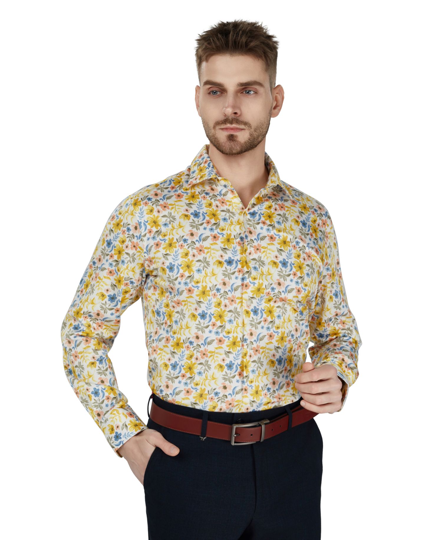 Men's Slim-Fit Floral Printed Dress Shirt
