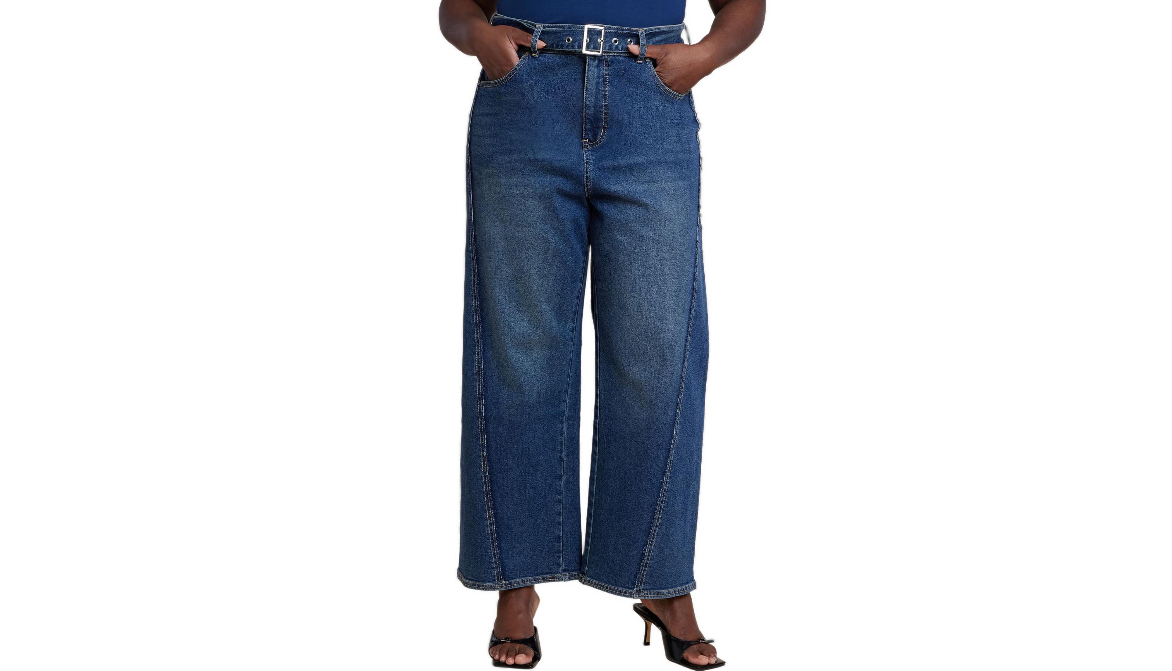 Eloquii Women's Belted Straight Leg Jean