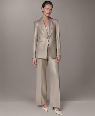 Women's One Button Jacket and Wide-Leg Pants