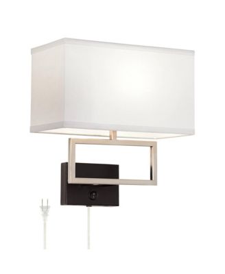 Modern Wall Lamp with USB Port Brushed Nickel Plug-In 12" Light Fixture Rectangular Fabric Shade for Bedroom House