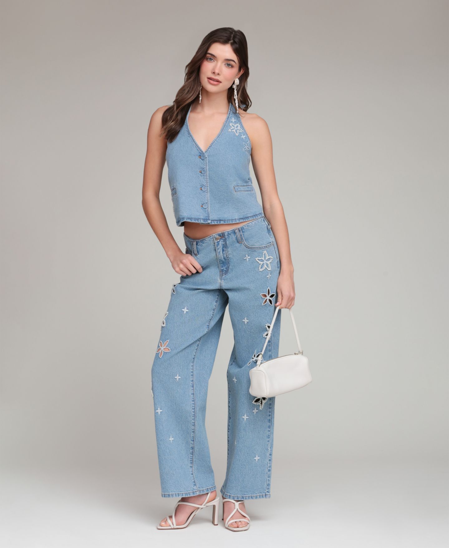 Женские джинсы Avec Les Filles Mid-Rise Floral Cutout, цвет: Варёный — фото 9