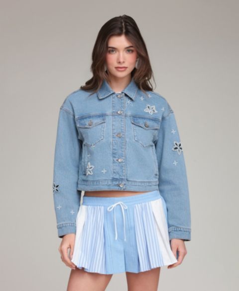 Женские куртки Avec Les Filles Embroidered Detail Collared Denim Jacket