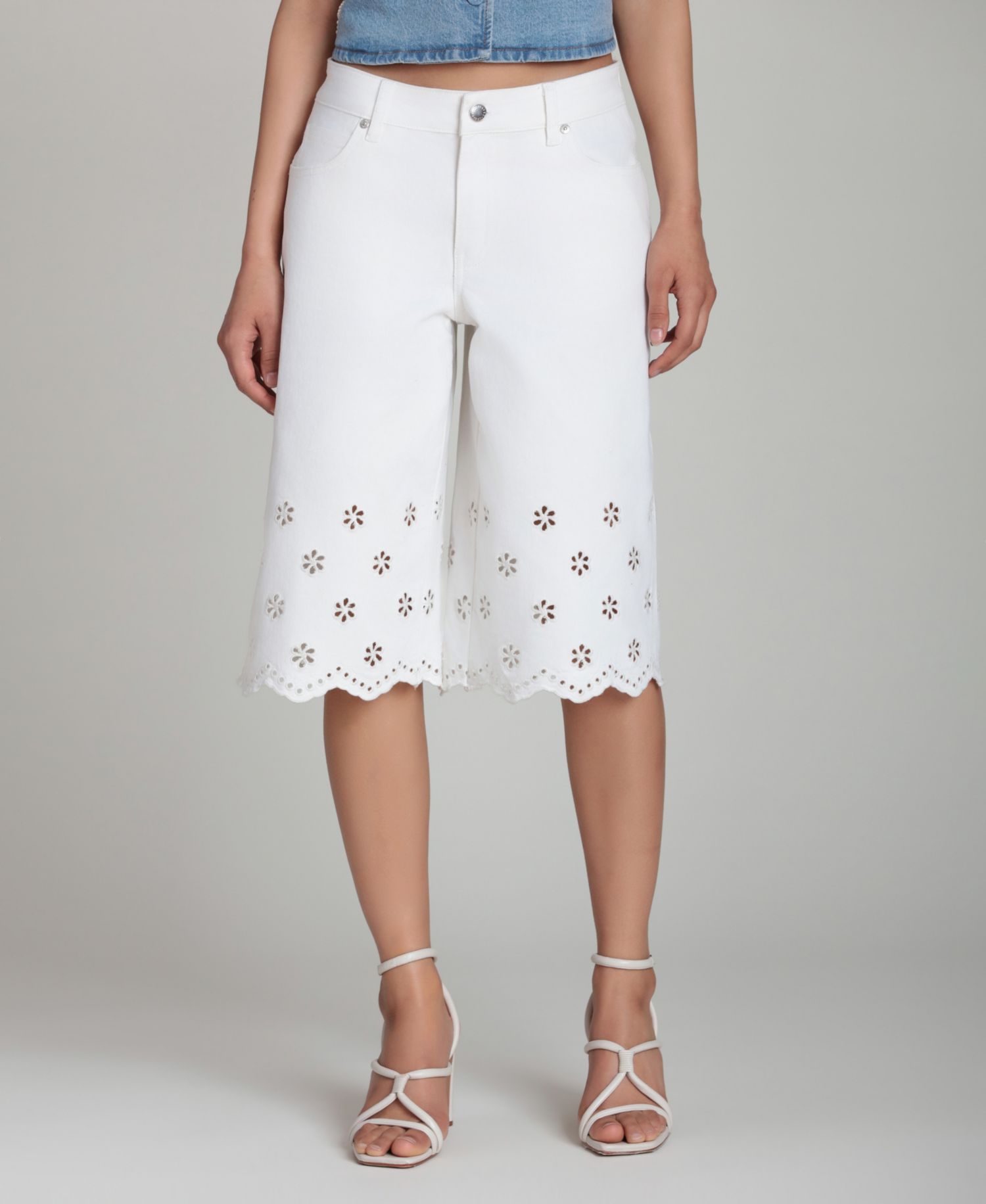 Women's Mid-Rise Floral Cutout Detail Shorts