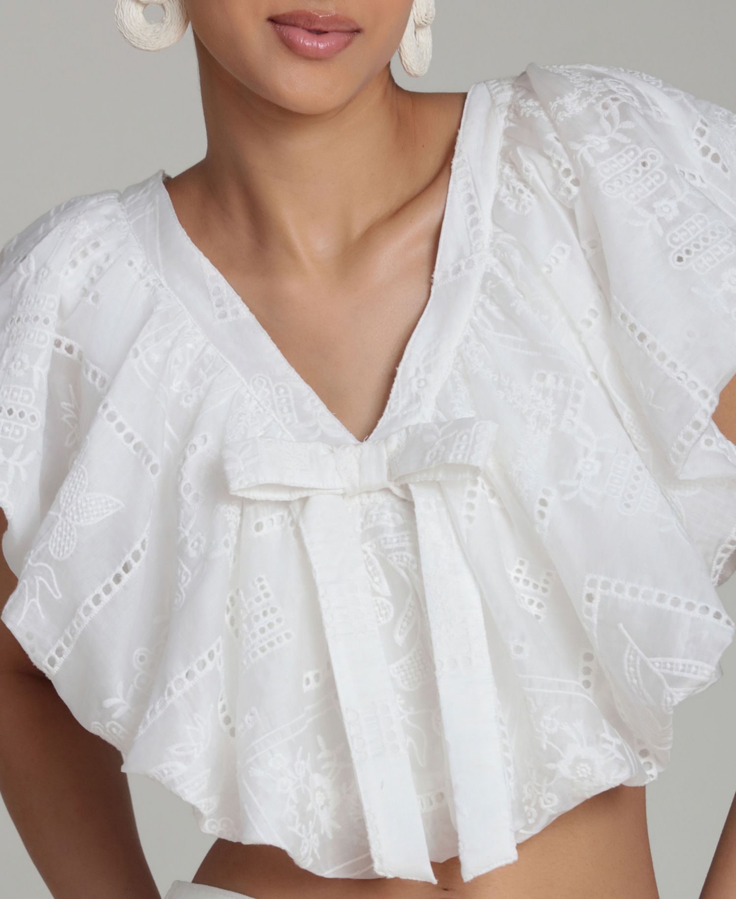 Women's V-Neck Tie-Detail Bubble Top