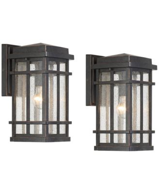 Neri Mission Industrial Outdoor Wall Light Fixtures Set of 2 Oil Rubbed Bronze 12 1/2" Clear Seedy Glass for Exterior