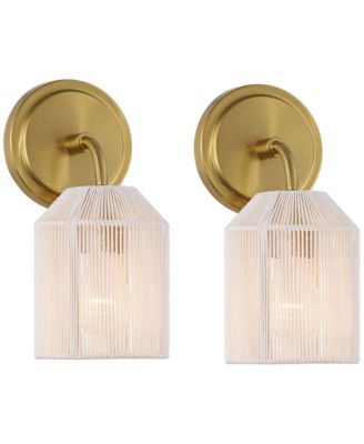 Jacob 11" High Modern Wall Sconce Light Lamp Fixture Mount Set of 2 Bathroom Hardwired Natural Rope Shade