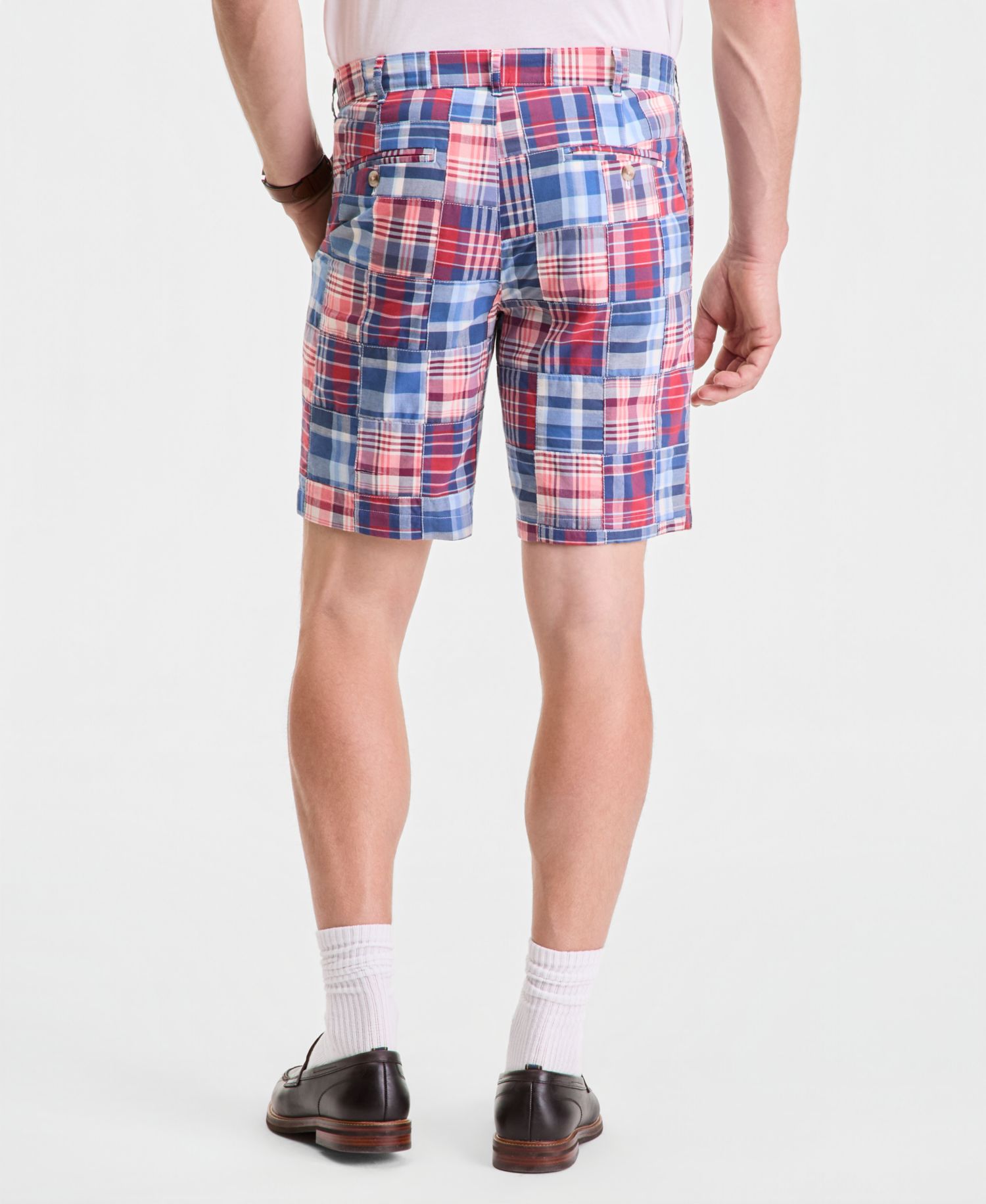 Men's Regular-Fit Madras Plaid Patchwork 9" Shorts