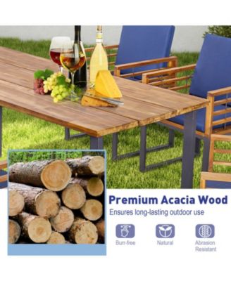 Acacia Wood Patio Dining Chairs Set of 6 with Seat and Back Cushions
