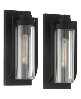 Bogota Modern Outdoor Wall Light Fixtures Set of 2 Textured 15 1/2" Clear Ribbed Glass for Post Exterior Barn