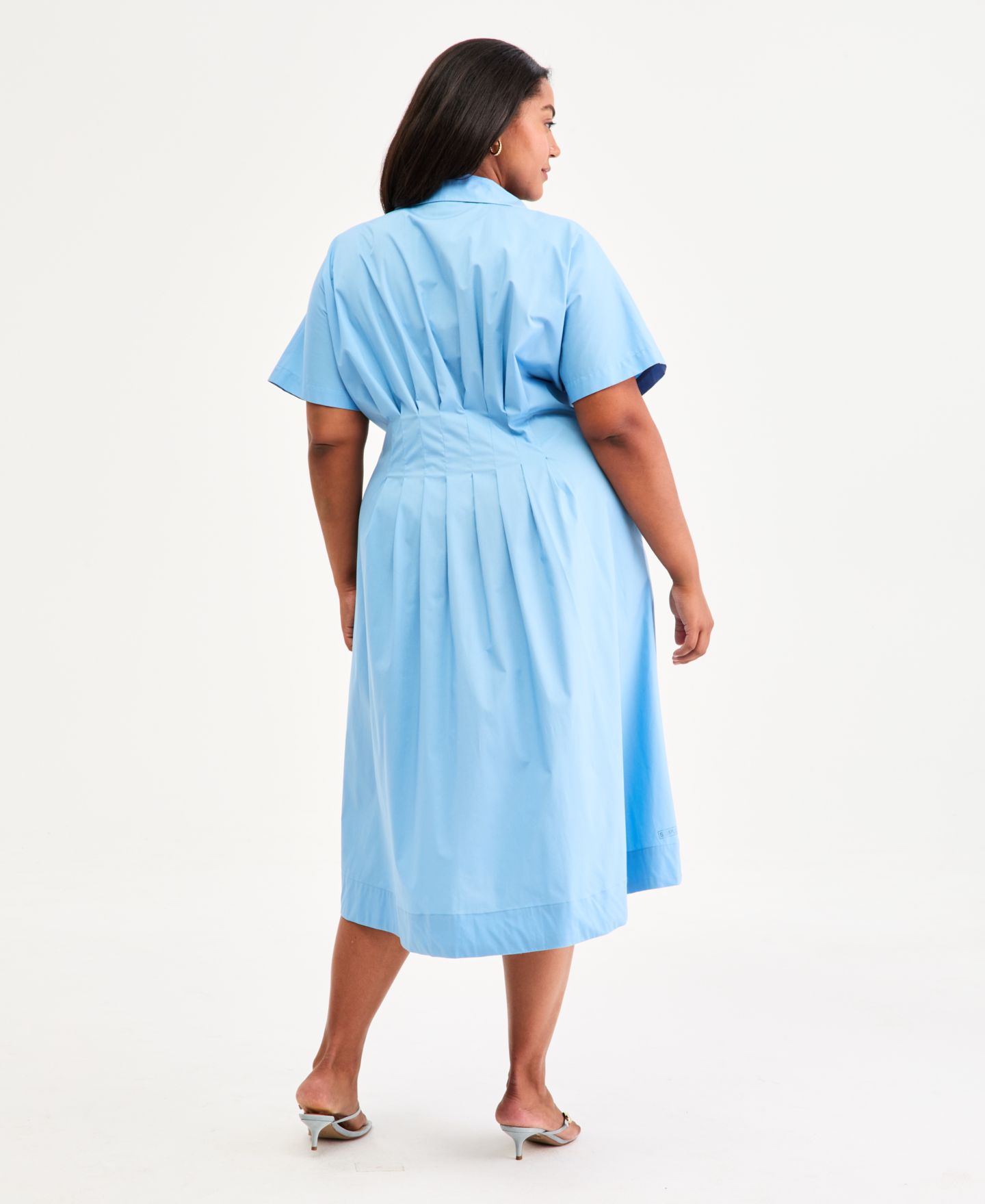Женское платье-рубашка миди On 34th в полоску с плиссированной талией, большого размера, цвет: Синий — фото 5