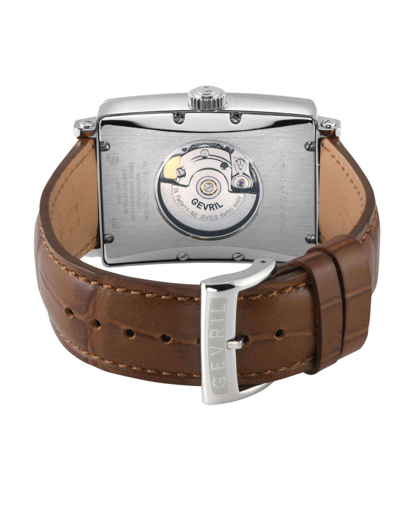 Мужские часы Gevril Avenue of Americas Swiss Automatic Italian Leather Strap Watch, цвет: Серебряный — фото 3
