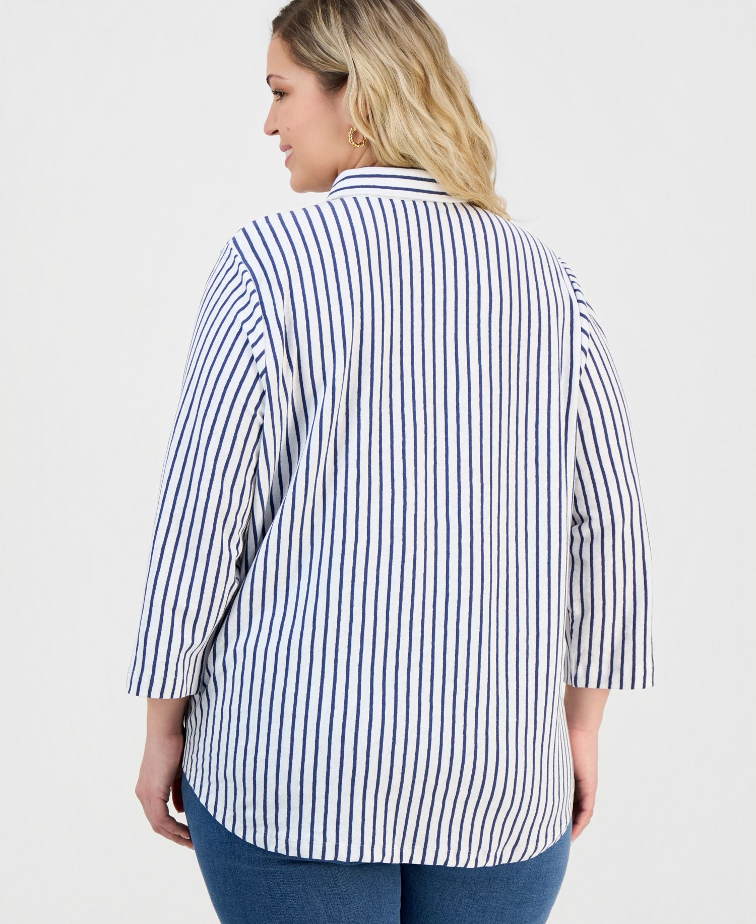 Petite Collared Neck Button-Down Top