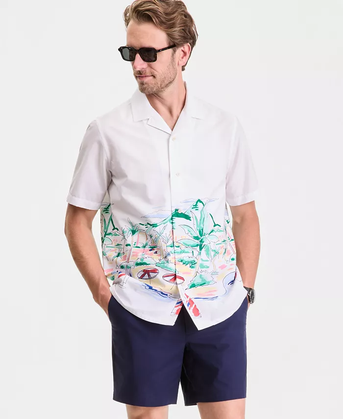 Men's Camp Collar Scenic Print Short-Sleeve Shirt
