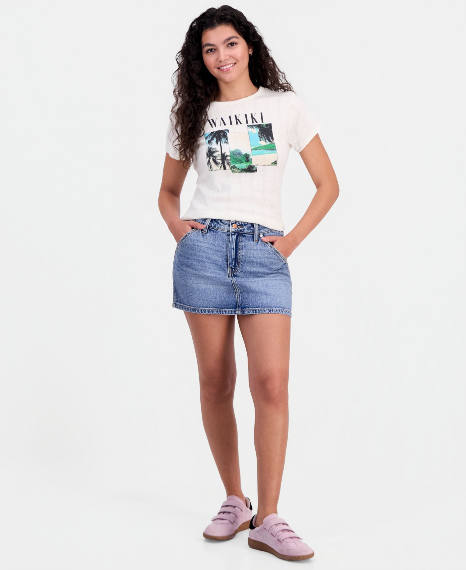 Juniors' Waikiki Graphic Pointelle Cotton Top