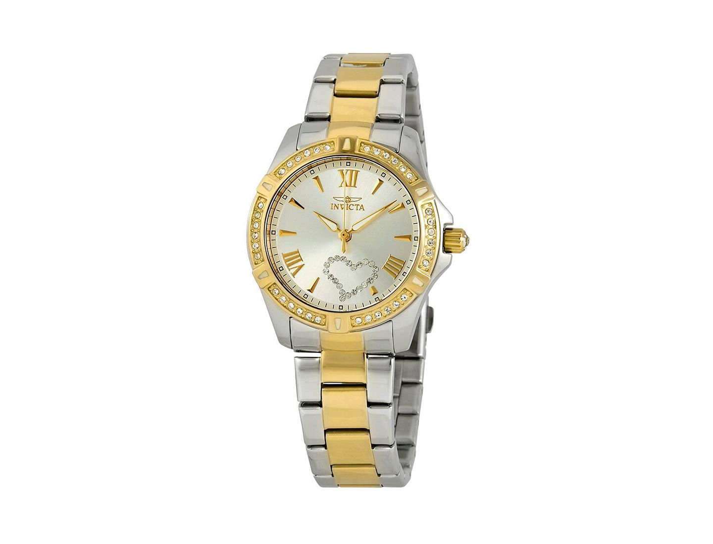 Женские часы Invicta 21418 Angel Quartz 3 Hand Silver Dial, цвет: Двухцветный — фото 1