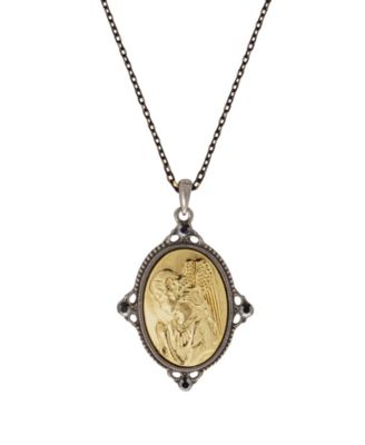 Black-Tone and 14k Gold-Dipped Guardian Angel Pendant Necklace