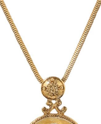 14k Gold Dipped Oval Glass Angel Intaglio Necklace