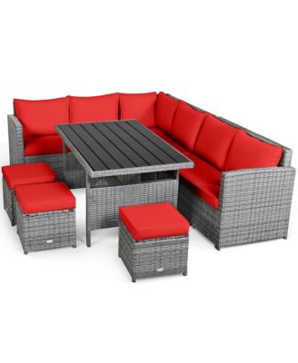 7PCS Rattan Patio Sectional Sofa Set Conversation Set   Cushions