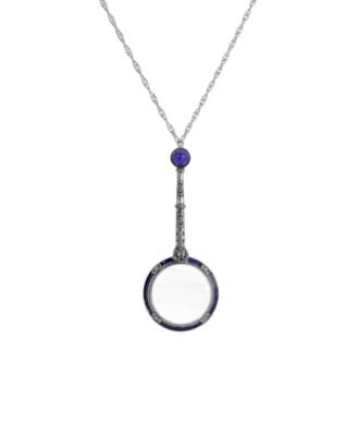 Silver Pewter-Tone Cross Magnifying Glass 28" Necklace