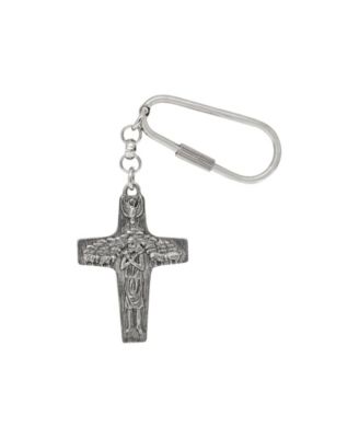 Silver Tone Pope Francis Cross Key Fob