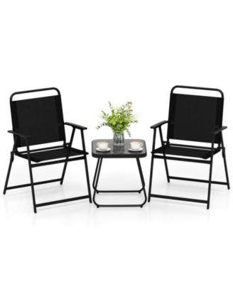 3-Piece Patio Furniture Set Folding Fabric Chairs and Marble-Like Top Coffee Table
