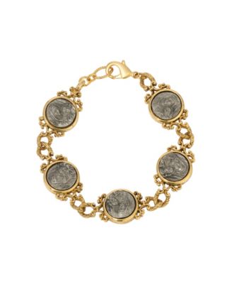 Symbols of Faith Gold Pewter Tone Mary Child Clasp Bracelet - Gray