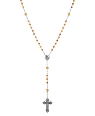 Silver-Tone Brown Beaded Crucifix Rosary