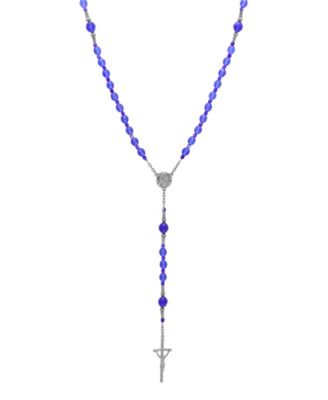 Silver-Tone Blue Bead Virgin Mary Crucifix Rosary