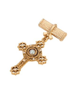 Symbols of Faith Gold Tone Center Pearl Cross Pin - White 60$