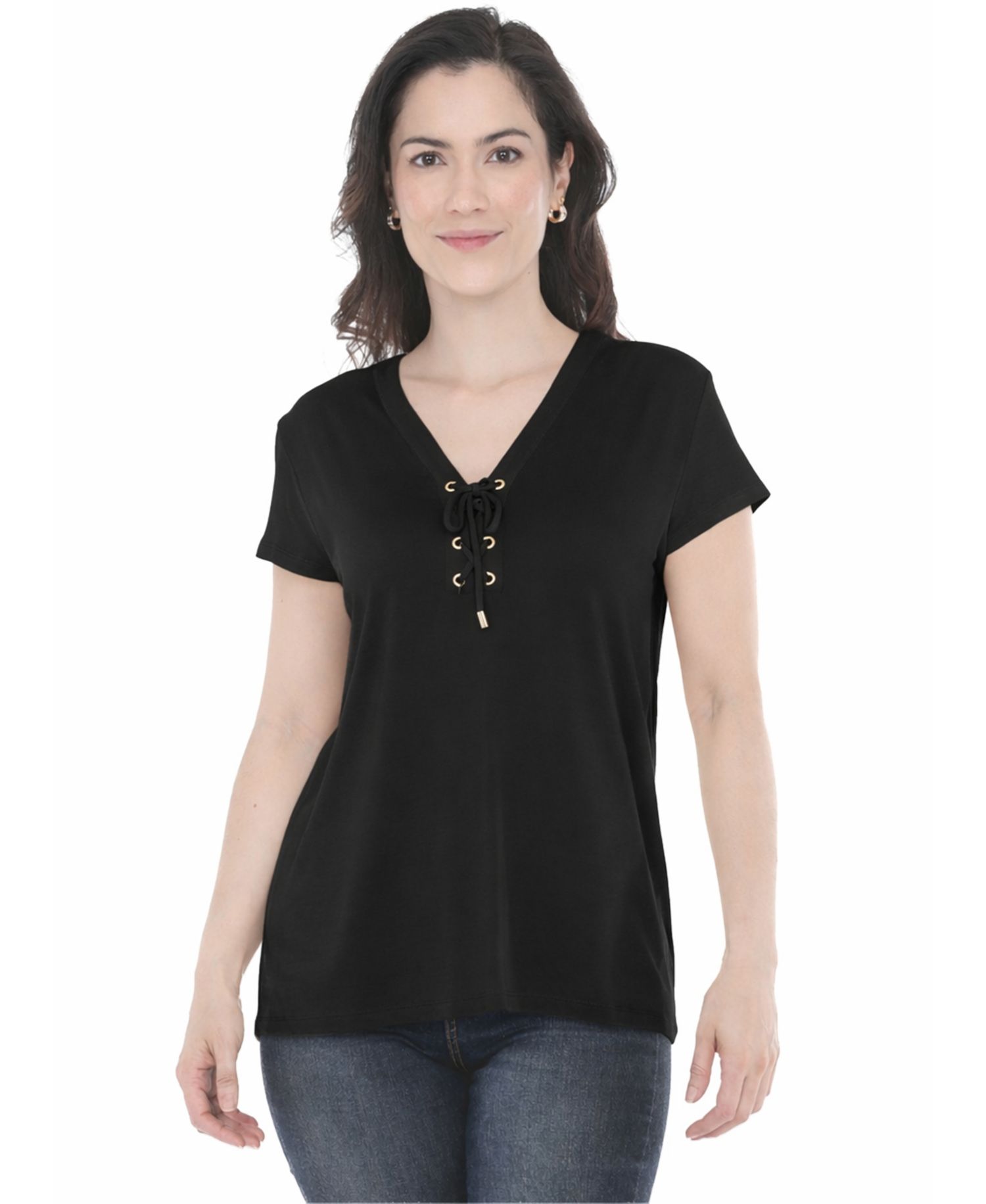 Women's V-Neck Front Tie Pullover Top