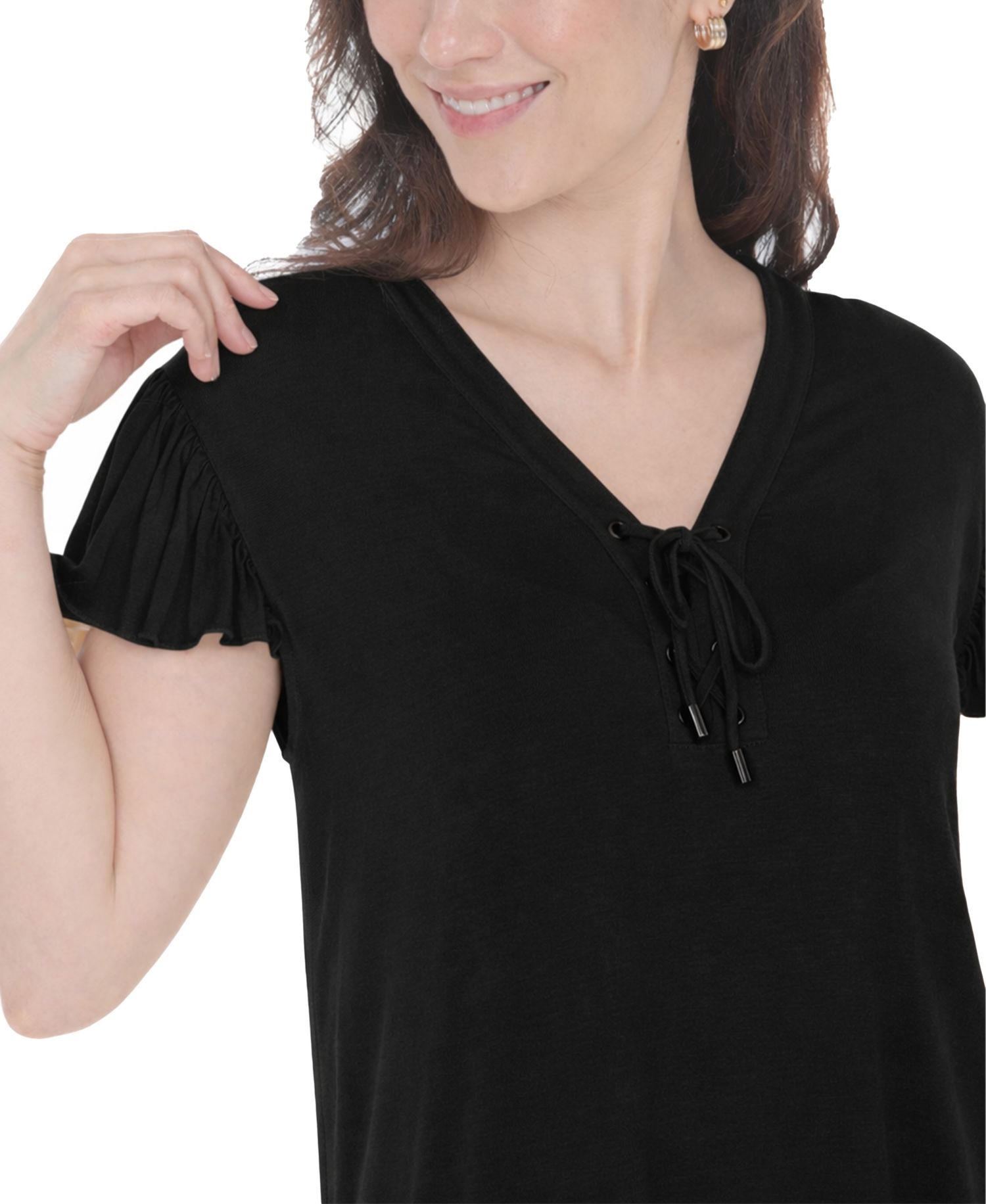 Women's V-Neck Tie-Front Flutter-Sleeve Shift Dress