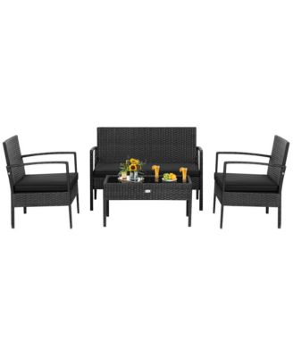 8PCS Rattan Patio Conversation Set Outdoor Wicker Furniture Set w/ Cushions