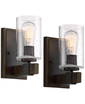 Poetry High Wall Sconces Light Lamp Fixture Mount Set of 2 Bathroom Hardwired Clear Seeded Glass Shade