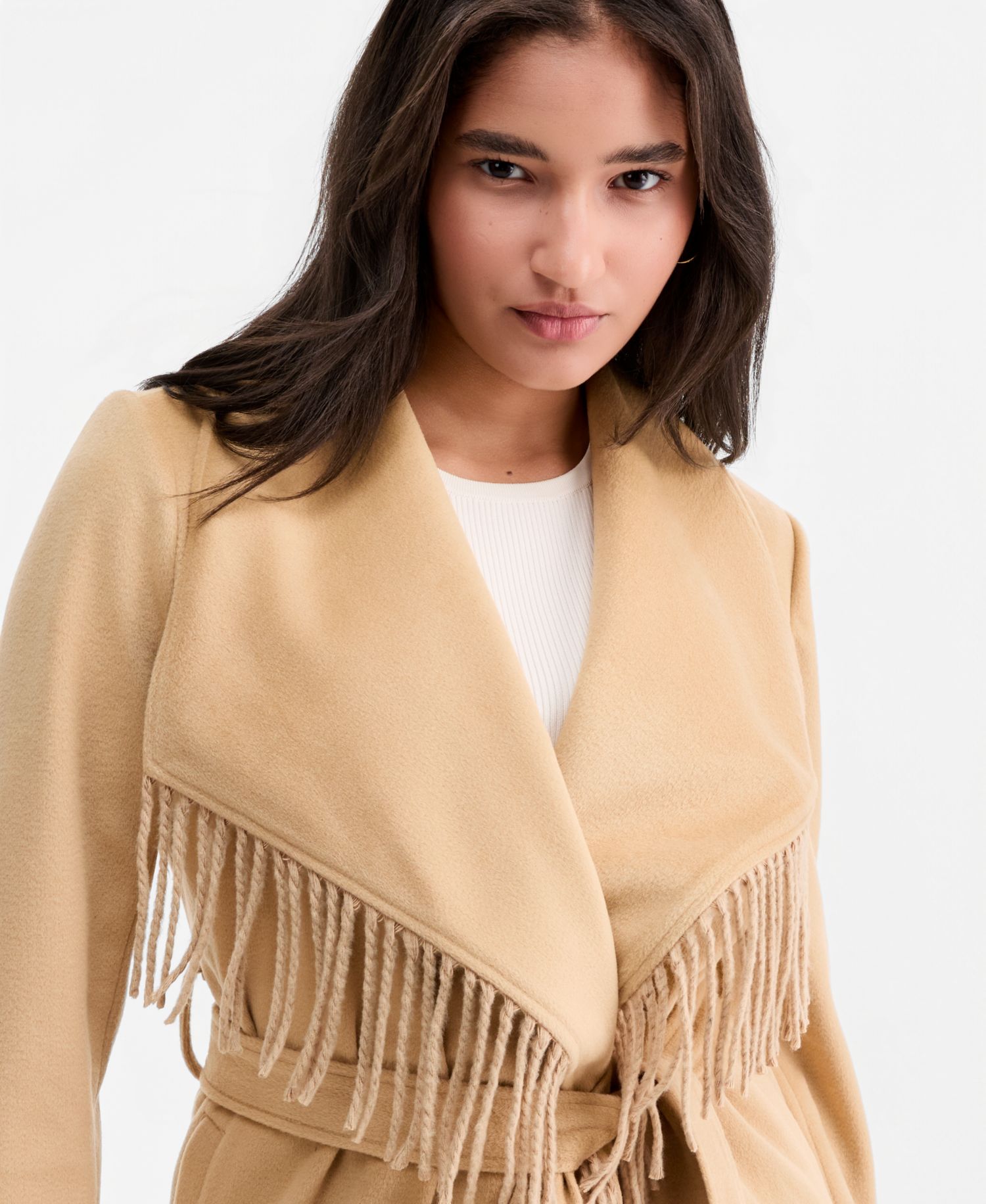 Women's Fringe-Trim Tie-Belt Wrap Coat