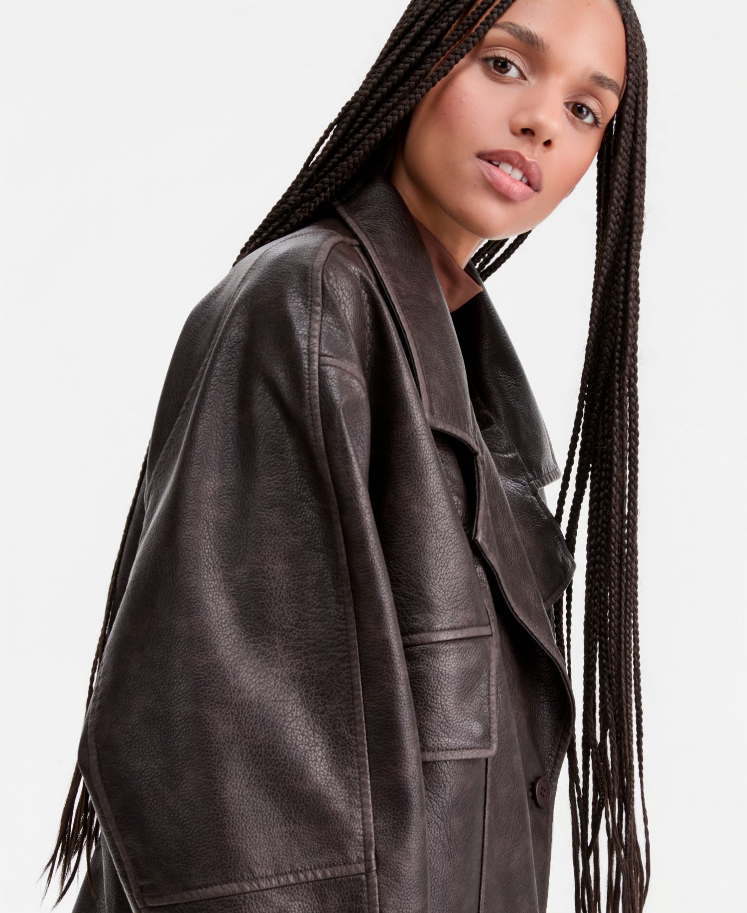 Women's Asymmetric-Button-Front Faux-Leather Coat