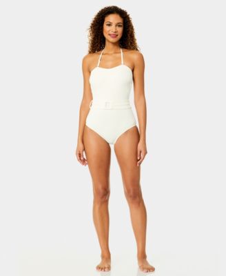 Women's Belted Bandeau Neck Strapless One-Piece Swimsuit
