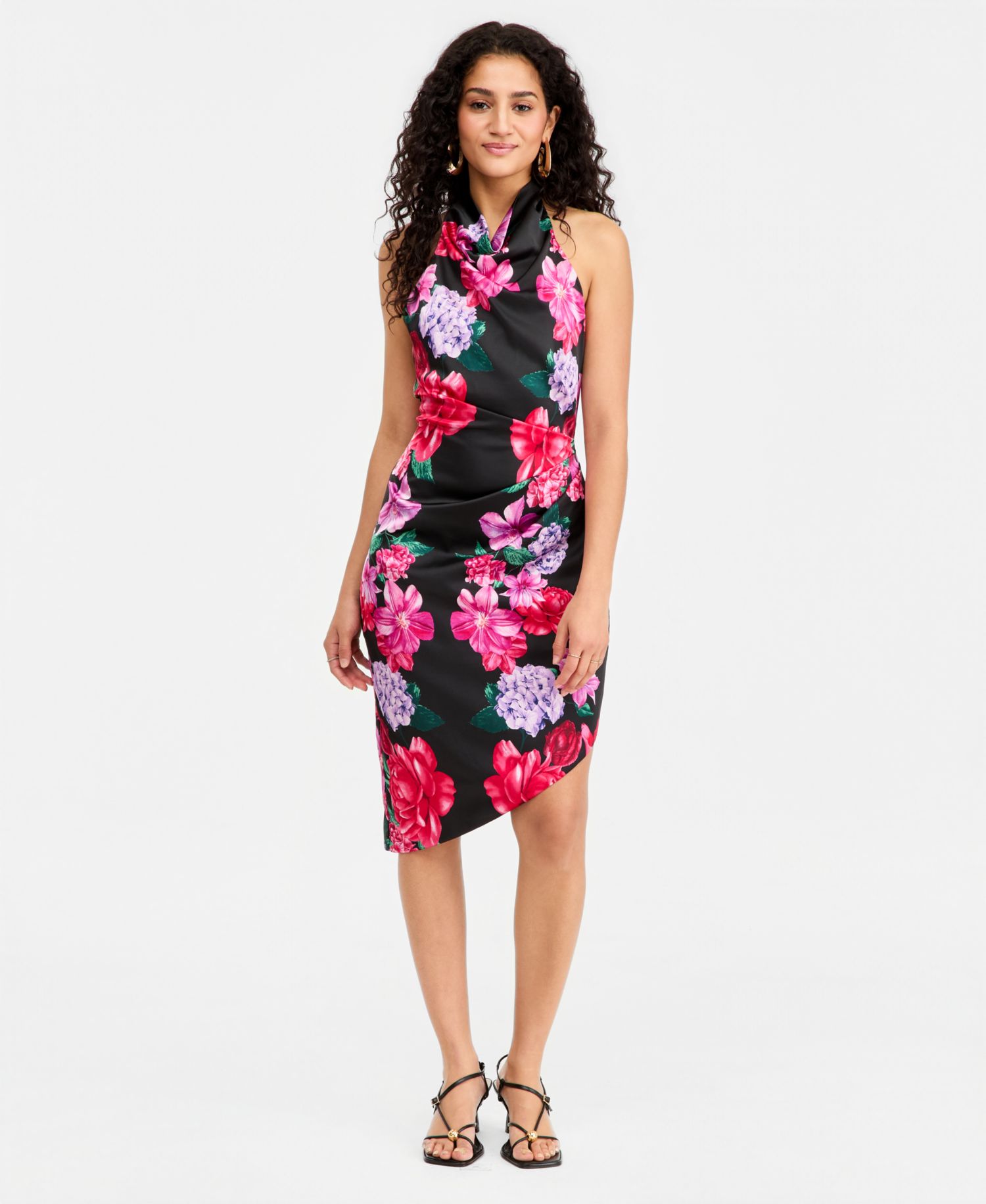 Women's Printed Halter Asymmetric Sheath Dress